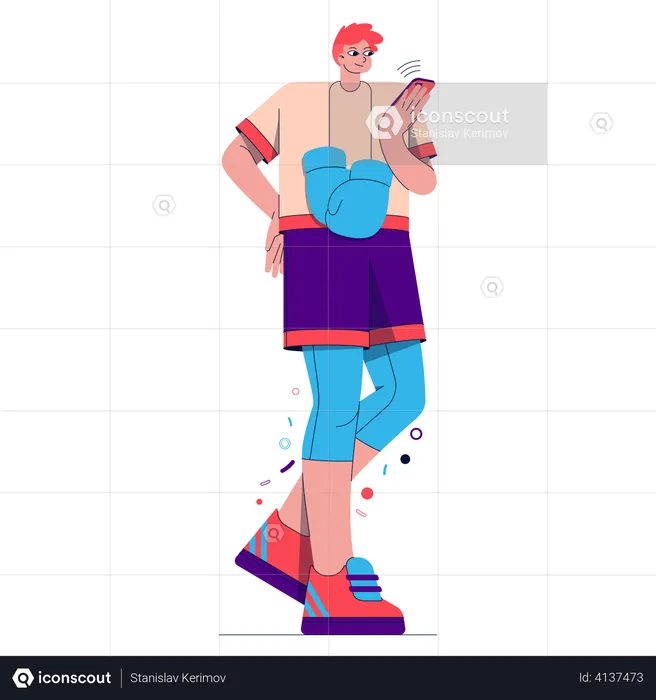Guy using mobile After a Workout  Illustration