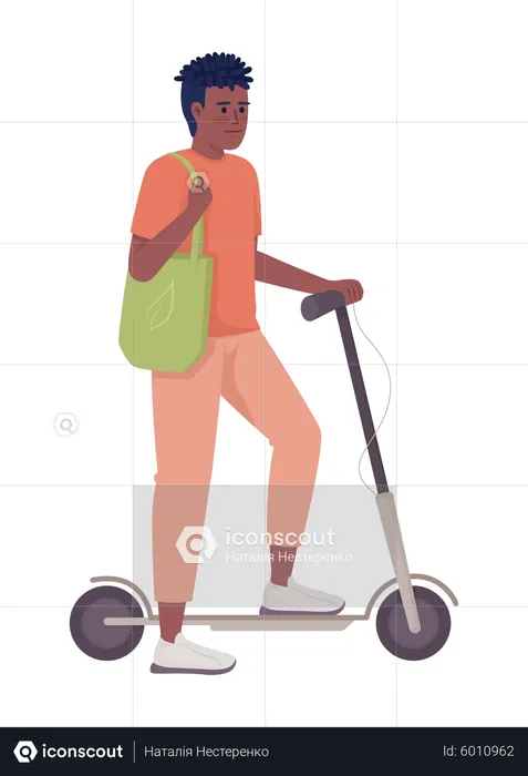 Guy with electric kick scooter  Illustration