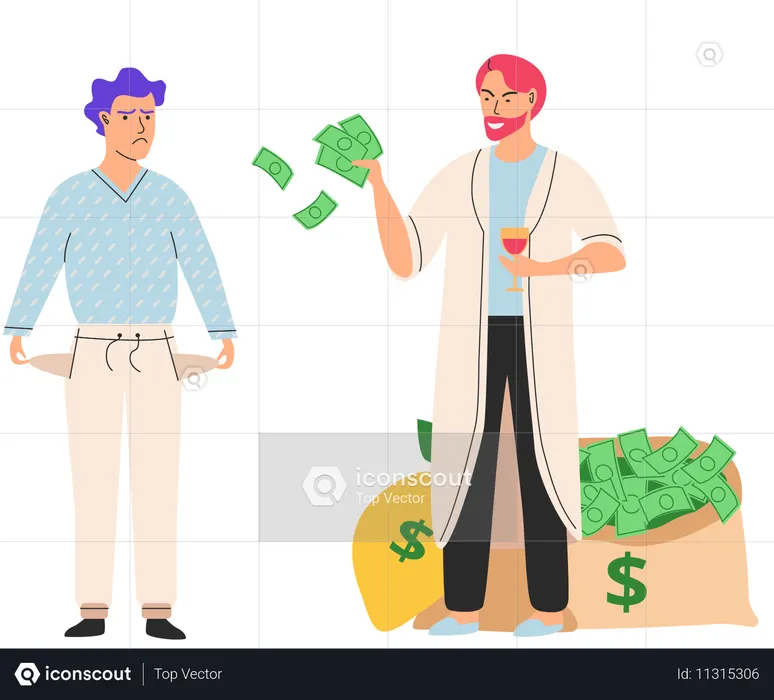 Guy with empty pockets and successful millionaire  Illustration