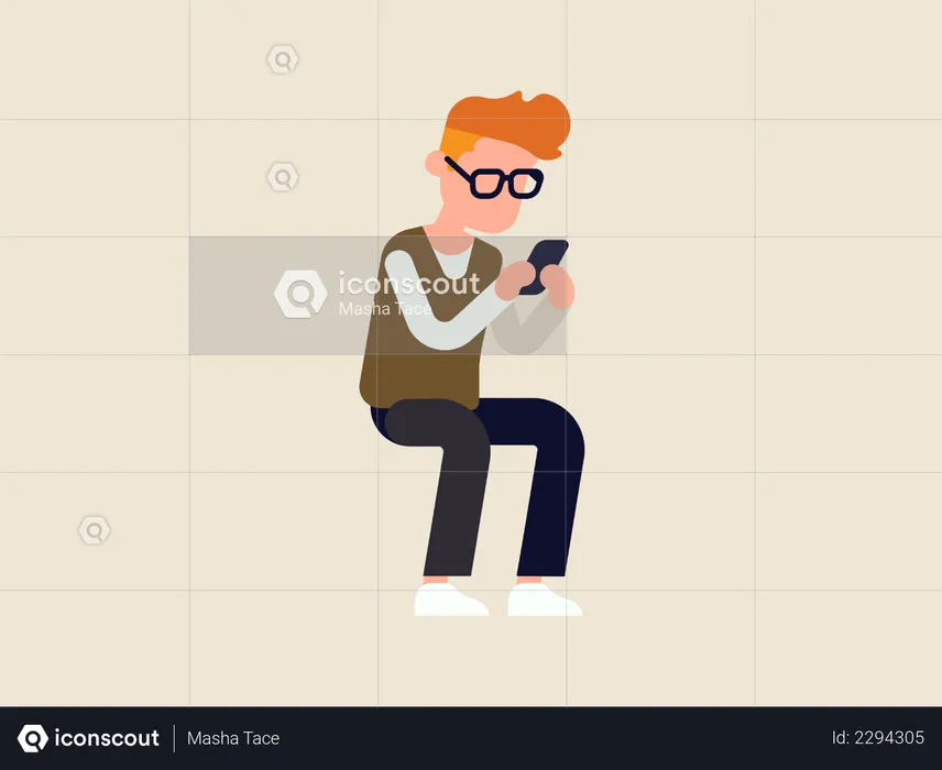 Guy with goggles chatting in mobile  Illustration