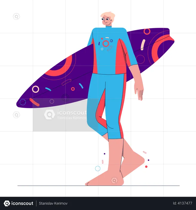 Guy With Surfboard  Illustration