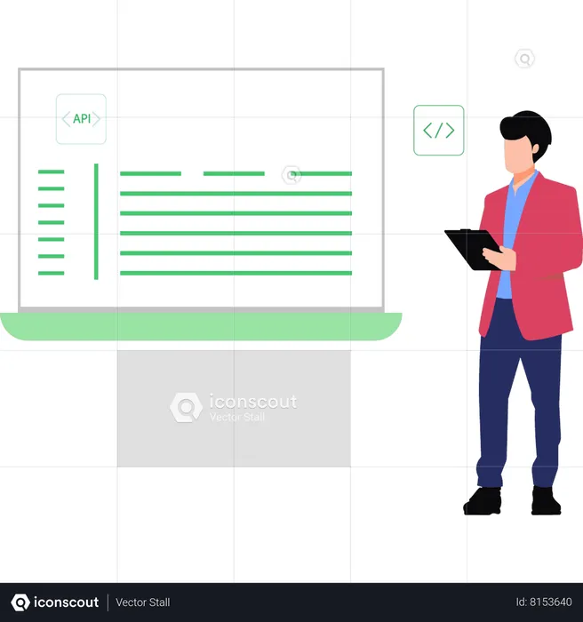 Guy Working On Api Coding  Illustration