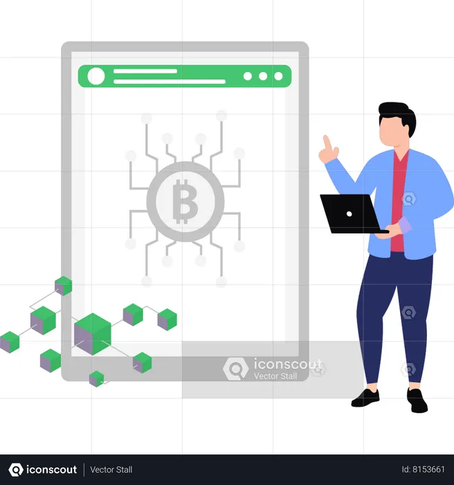 Guy Working On Bitcoin Blockchain  Illustration