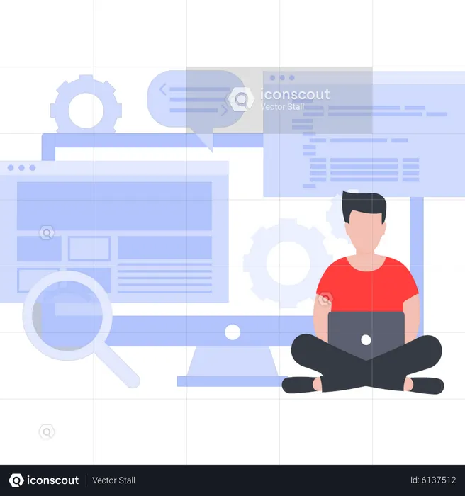 Guy working on website coding  Illustration