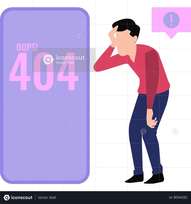 Guy  worried about  404  Illustration