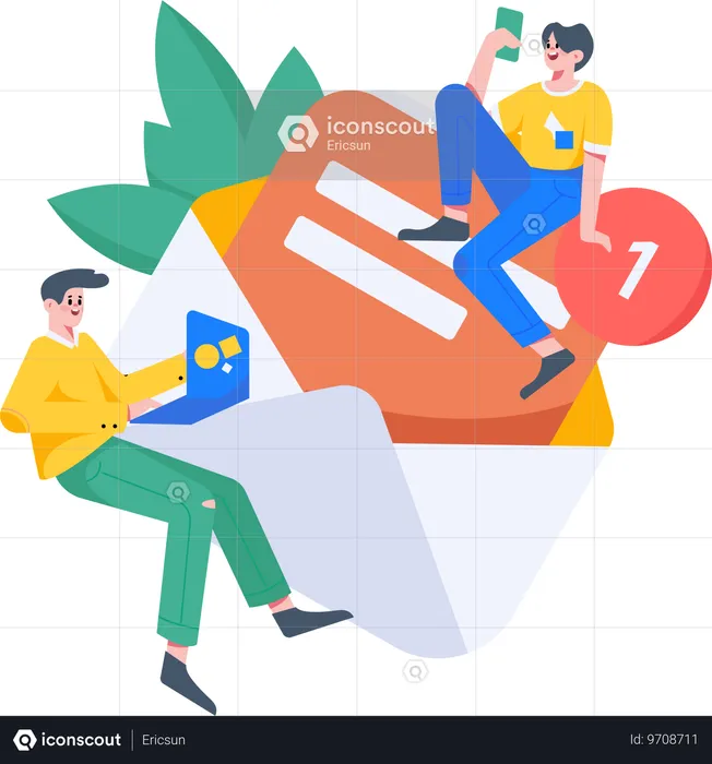 Guys checking mail notification  Illustration