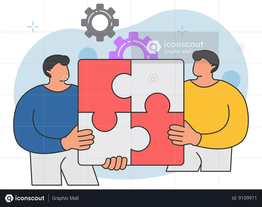 Guys holding jigsaw puzzle  Illustration