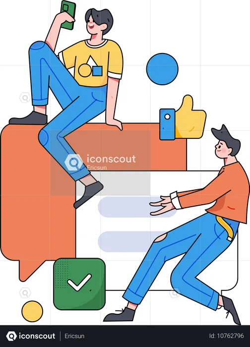 Guy's looking at social media comment  Illustration