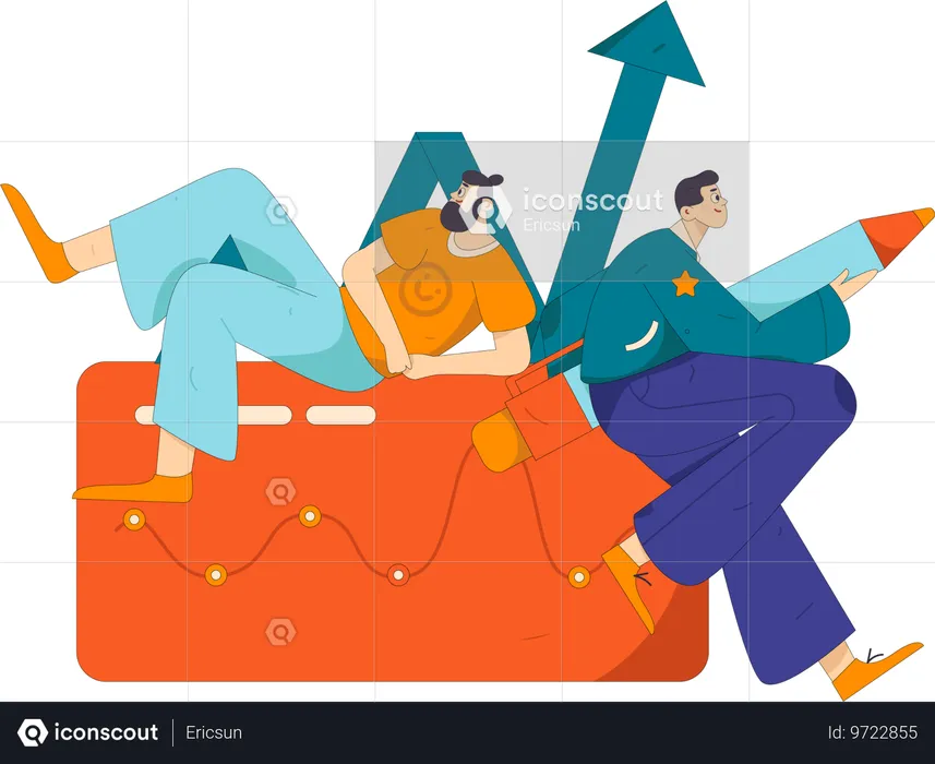 Guys making growth chart report  Illustration