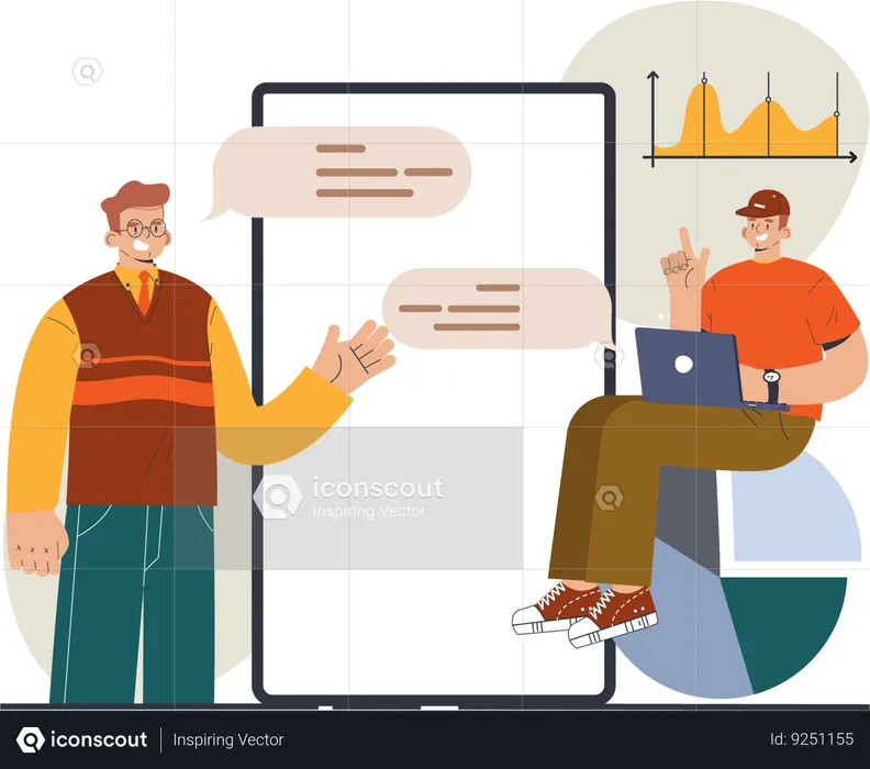 Guys talking about business analysis  Illustration