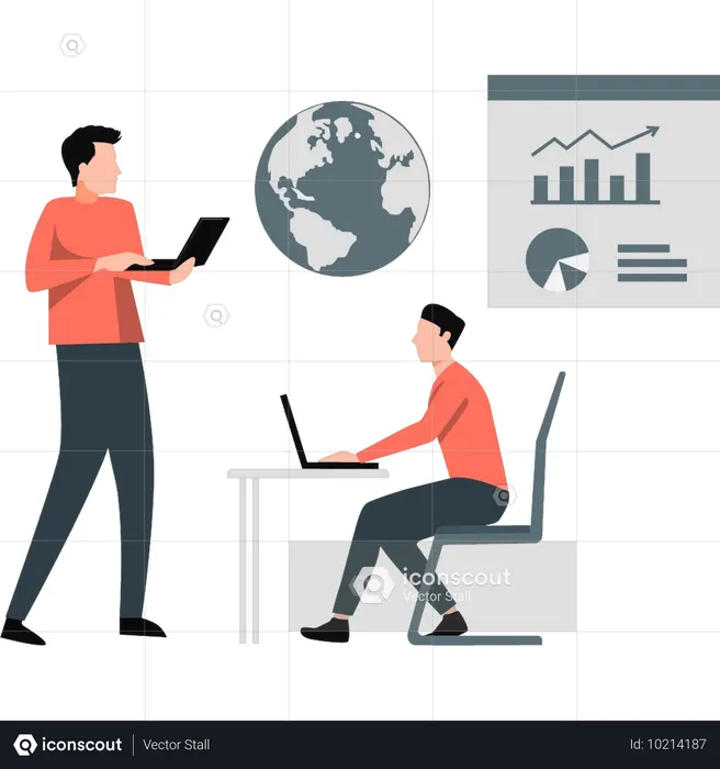 Guys working about business growth on laptop  Illustration