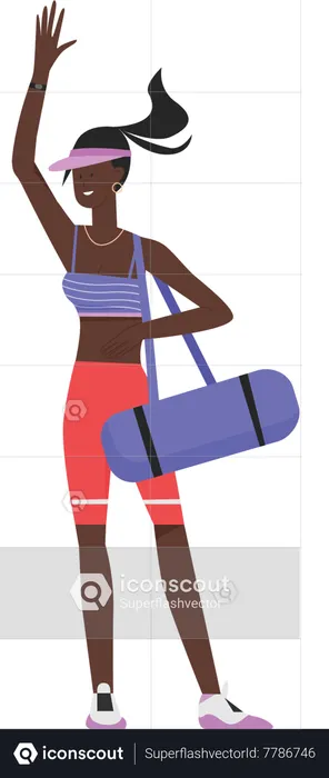 Gym girl waving hand and carrying gym bag  Illustration