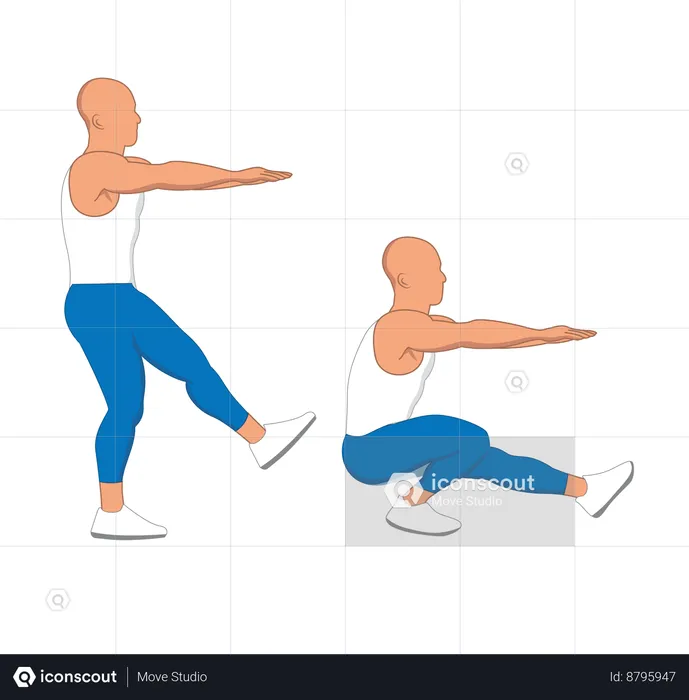 Homme de gym faisant des exercices d'étirement  Illustration