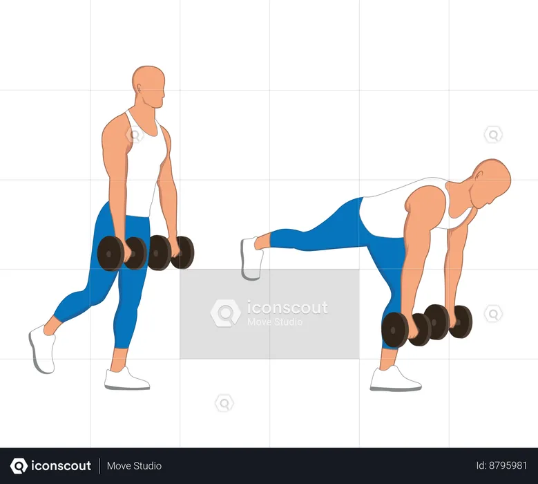 Homme de gym faisant des exercices de gym à l'aide d'haltères  Illustration