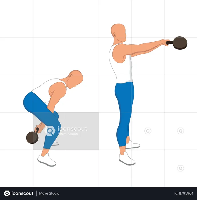 Gym man doing kettle bell exercise  Illustration