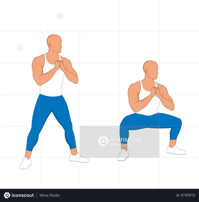 Gym man doing squats  Illustration