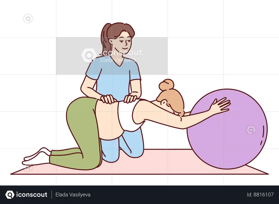 Gymnastics for pregnant women under supervision of physiotherapist  Illustration
