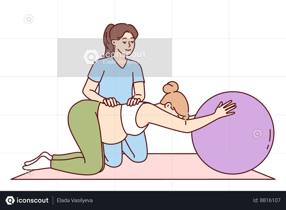 Gymnastique pour femmes enceintes sous la supervision d'un physiothérapeute  Illustration