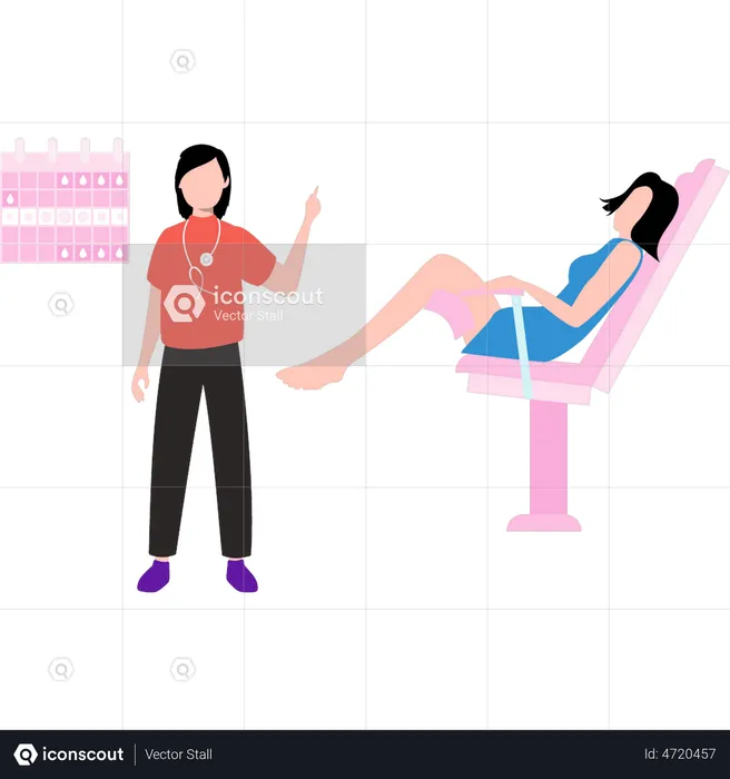 Gynecologist doctor checking period problems  Illustration