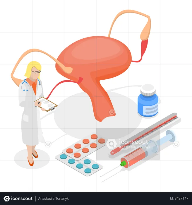 Gynecologist giving medicines for disease  Illustration