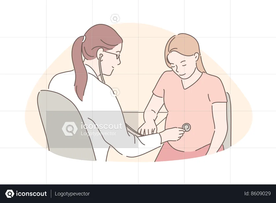 Gynecologist is consulting pregnant woman  Illustration