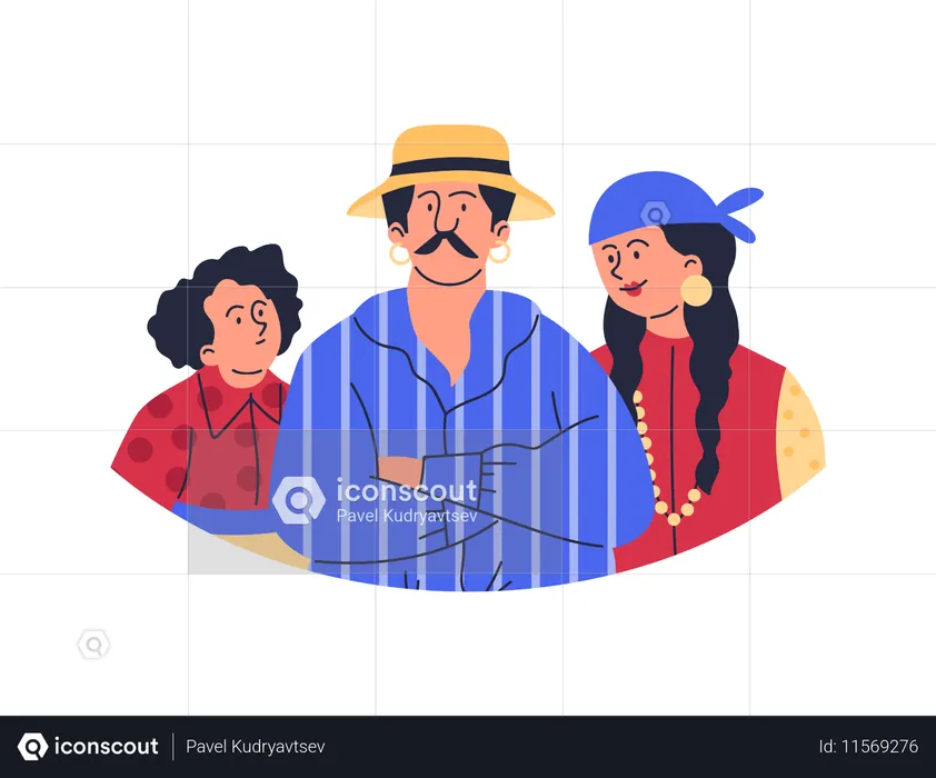 Gypsy family of representatives of gypsy nationality  Illustration