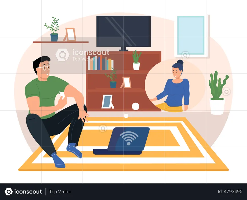 Pareja haciendo videollamada en línea  Ilustración
