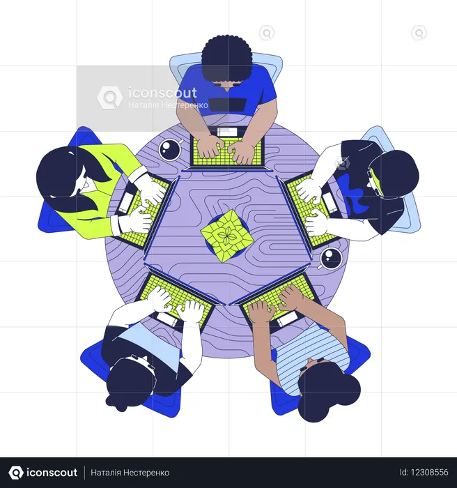 Hackathon programming group top view  Illustration