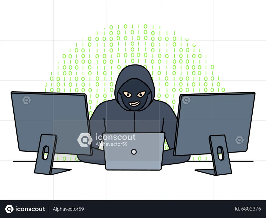 Hacker arbeitet am Computer  Illustration