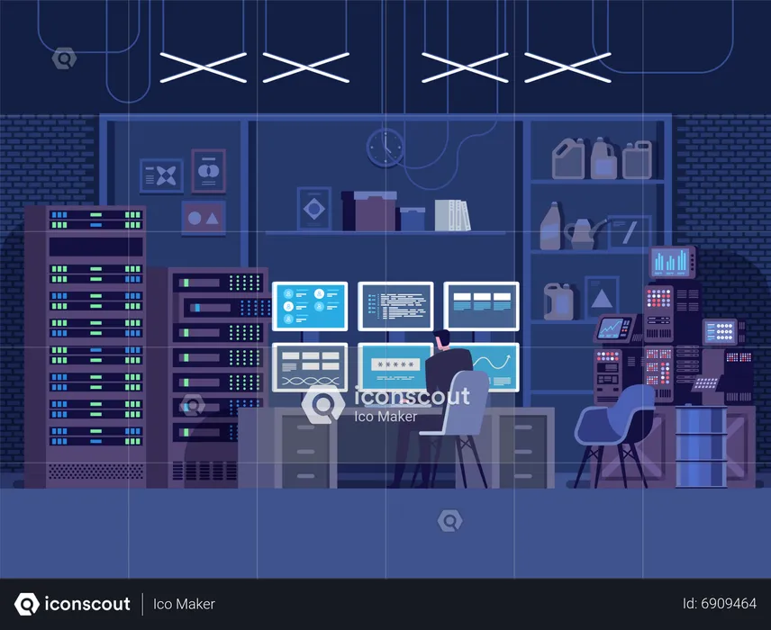 Hacker arbeiten von geheimer Basis aus  Illustration