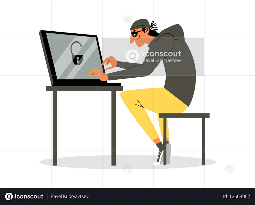 Hacker hacking computer for cyber attack  Illustration