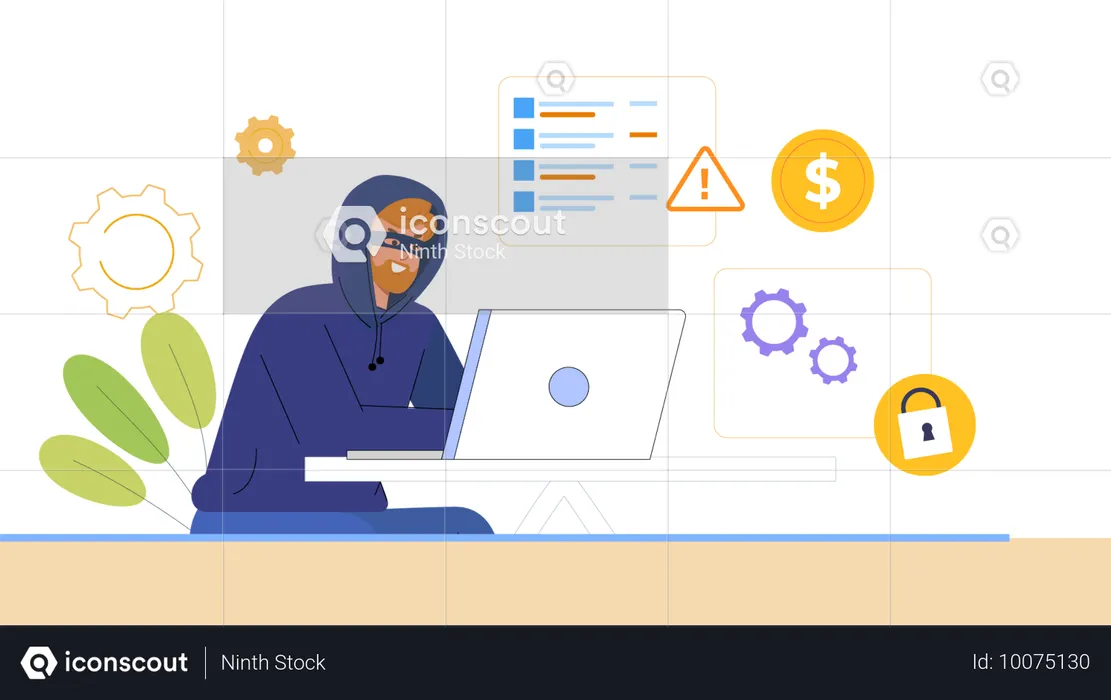 Hacker hacking data from laptop  Illustration