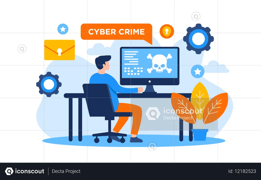 Hacker hacks computer data  Illustration