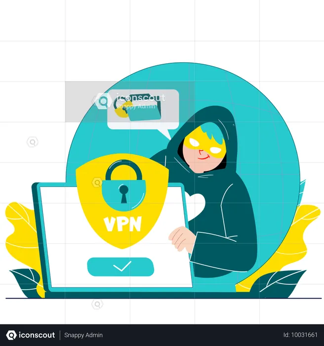 Hacker hacks system data through vpn technology  Illustration