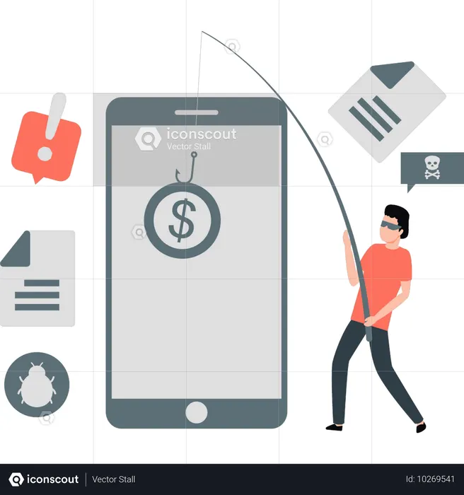 Hacker is hacking dollar coin in mobile  Illustration