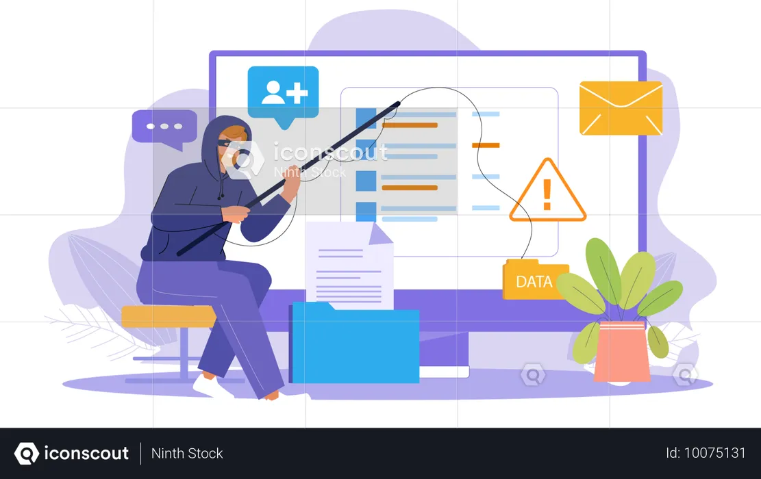Hacker roubando dados de computador  Ilustração