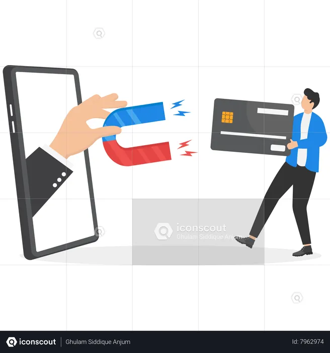 Hacker robando dinero de tarjeta de crédito  Ilustración