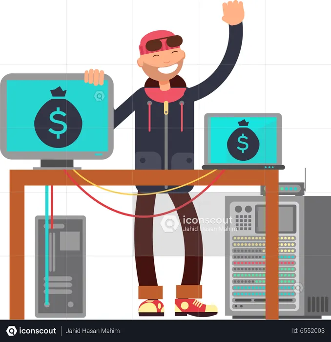 Hacker robando dinero  Ilustración