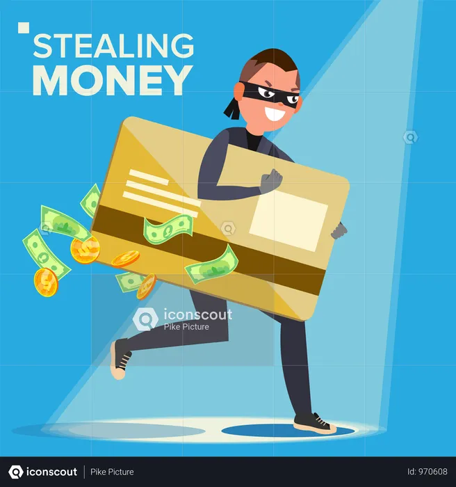 Hacker roubando dados confidenciais e dinheiro do cartão de crédito  Ilustração