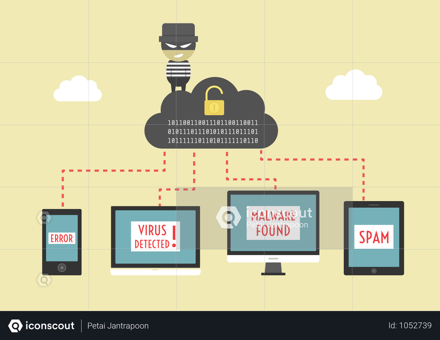 Hacker Send Virus From Cloud To Your Device Illustration