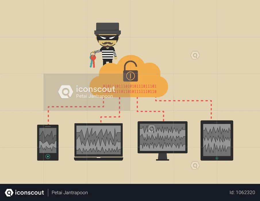 Hacker Send Virus From Cloud To Your Device Beware Illegal Server Flat Style  Illustration
