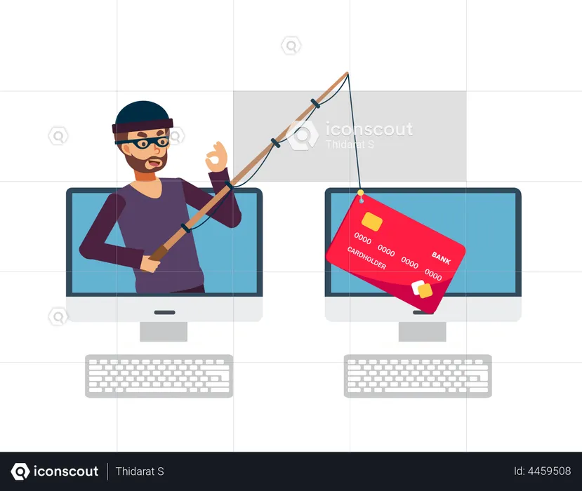 Hacker stealing credit card Information  Illustration