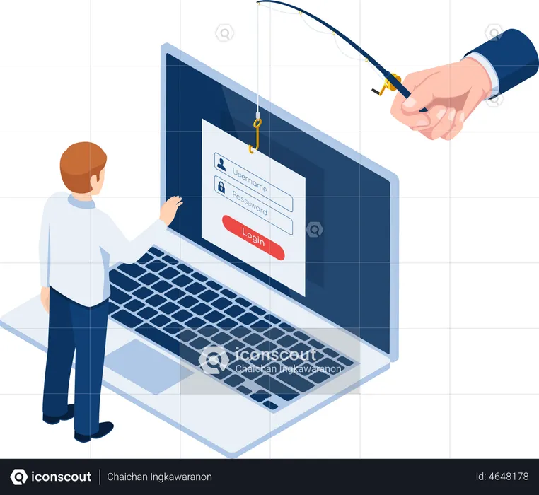 Hacker trying to steal data from businessman by phishing scam  Illustration