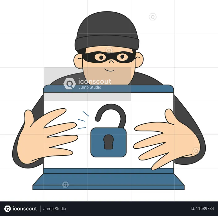 Hacker Unlocking a Computer  Illustration