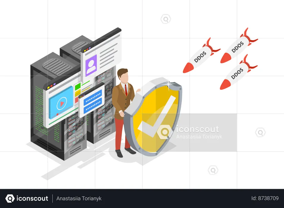Hackers Attacking Server  Illustration
