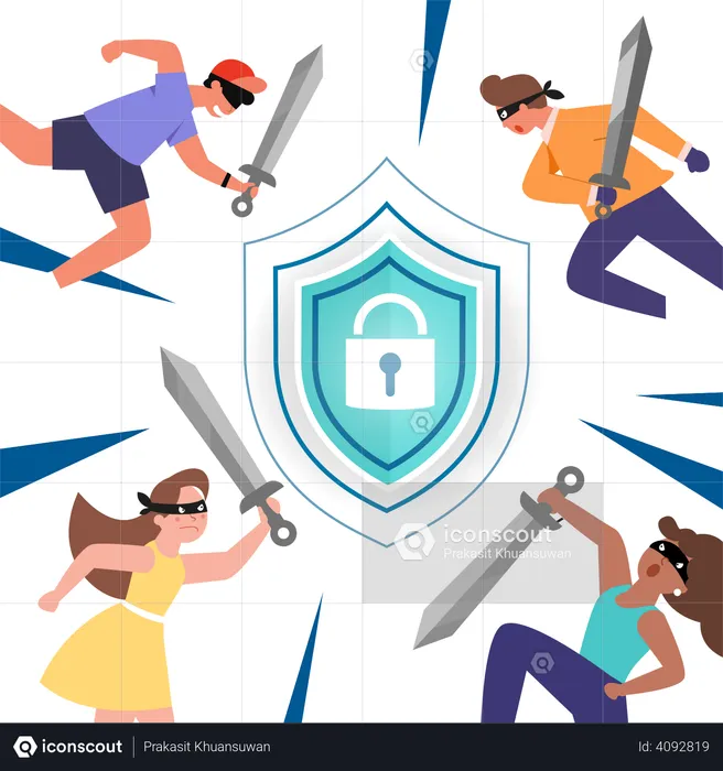 Hackers trying to break security shield  Illustration