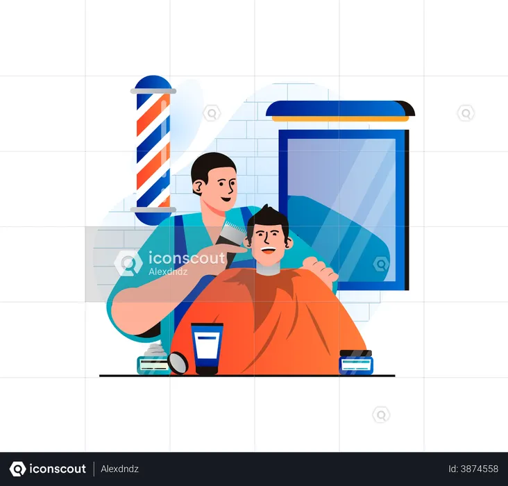 Hair stylist using trimmer for haircut  Illustration