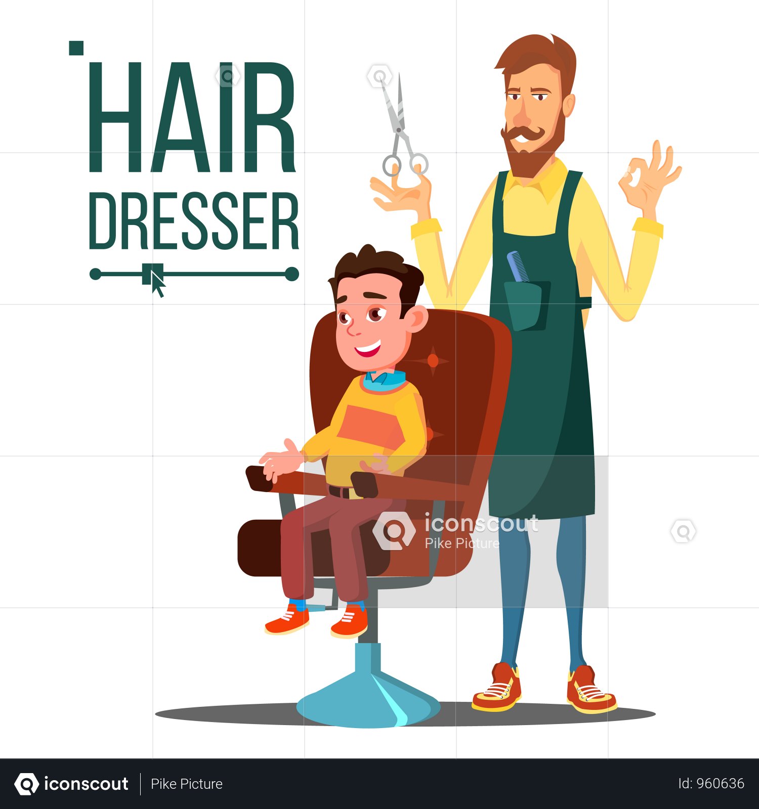 Premium Hairdresser And Child Teen Vector Illustration Download