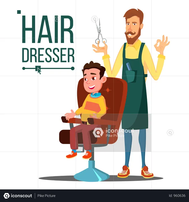 Hairdresser And Child, Teen Vector  Illustration