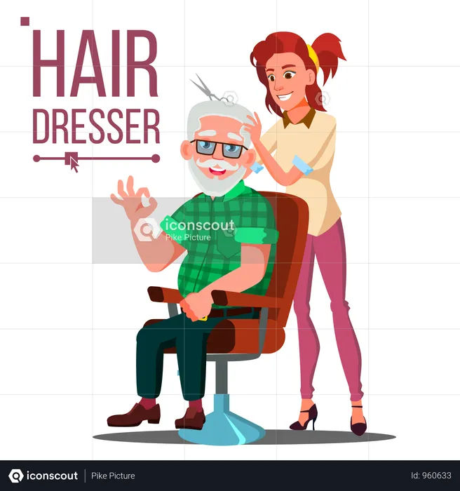 Hairdresser And Old Man Vector  Illustration